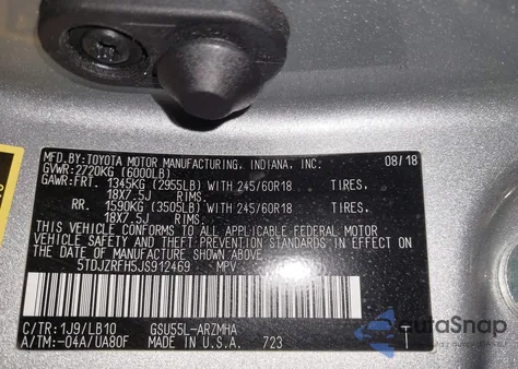 2018 Toyota Highlander Xle from USA, damaged, VIN 5TDJZRFH5JS912469